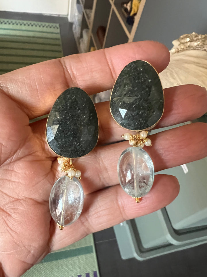 Fluorite Drop Natural Sapphire Studs - Premium Quality, Exquisite Craftsmanship