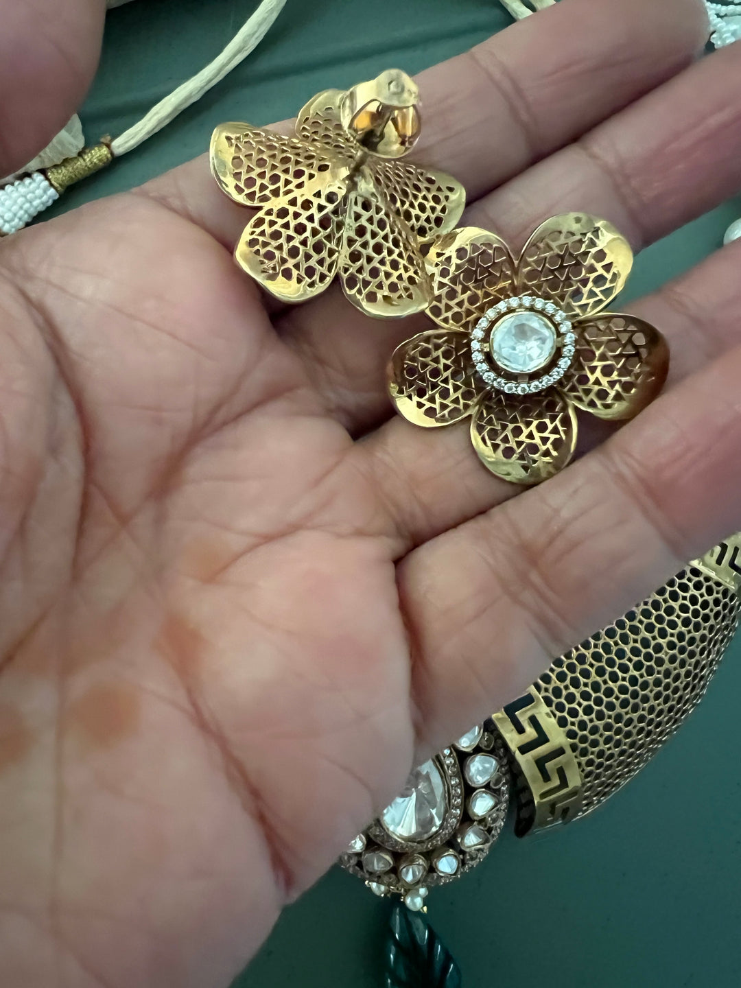 Exquisite Silver Kundan Polki Necklace Set with Carved Emerald Drop