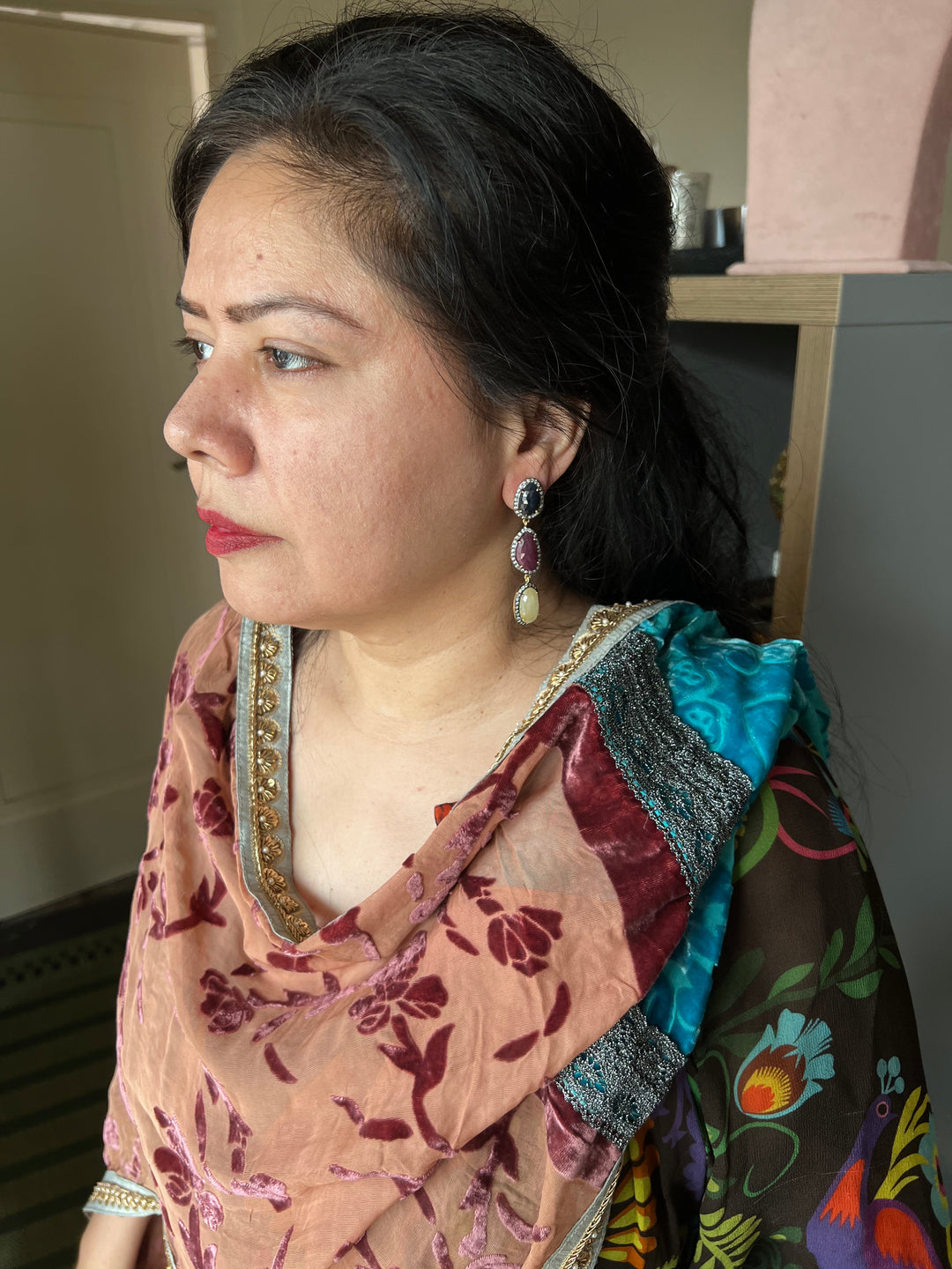 Elegant Pure Silver Multi Sapphire Earrings/ Real Silver Jewlery/ Pure Silver Earrings/ Silver Lovers