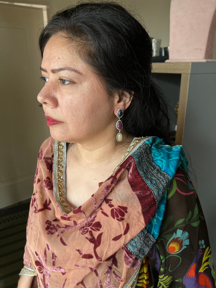 Elegant Pure Silver Multi Sapphire Earrings/ Real Silver Jewlery/ Pure Silver Earrings/ Silver Lovers