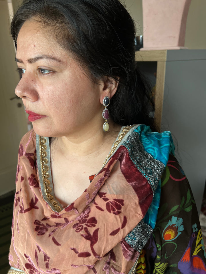 Elegant Pure Silver Multi Sapphire Earrings/ Real Silver Jewlery/ Pure Silver Earrings/ Silver Lovers