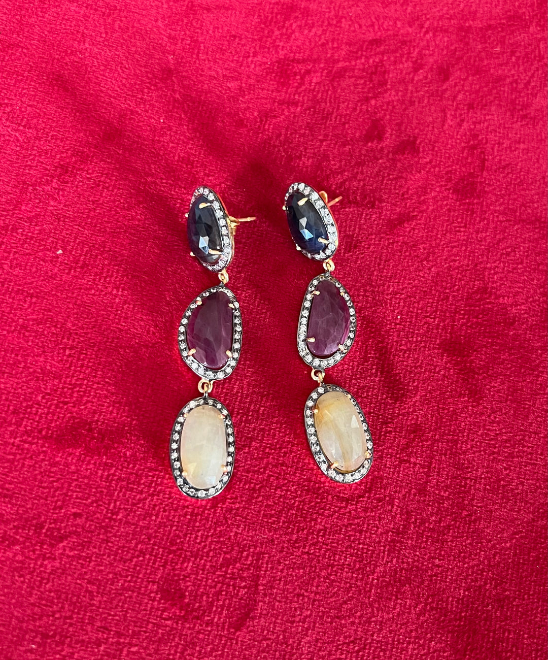Elegant Pure Silver Multi Sapphire Earrings/ Real Silver Jewlery/ Pure Silver Earrings/ Silver Lovers