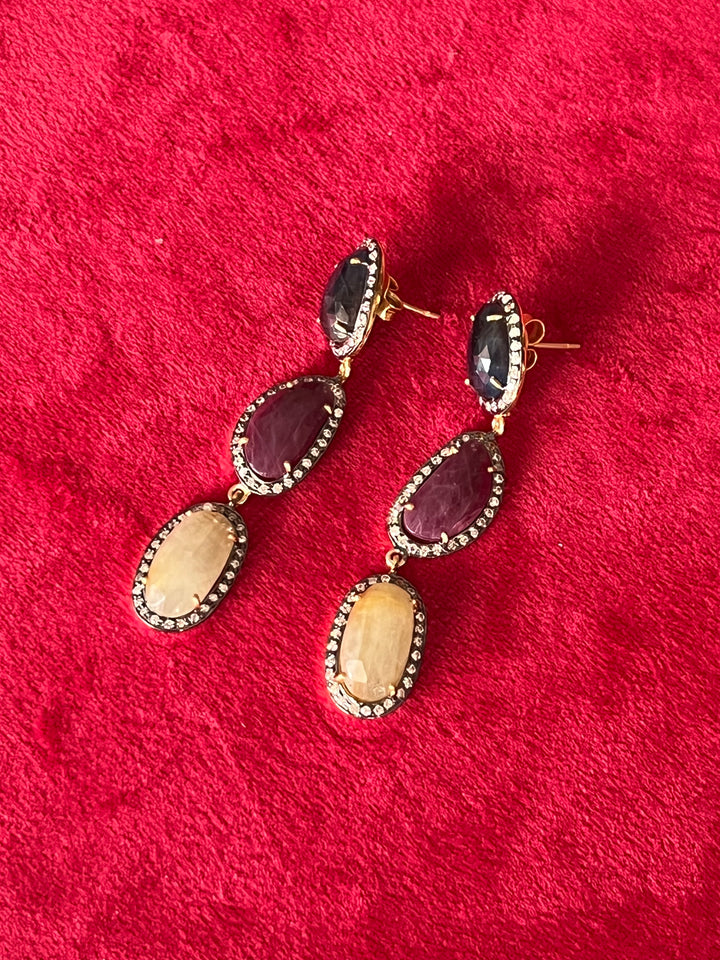 Elegant Pure Silver Multi Sapphire Earrings/ Real Silver Jewlery/ Pure Silver Earrings/ Silver Lovers