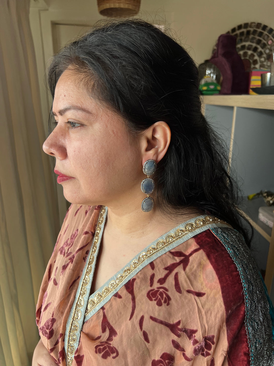 Elegant Pure Silver Sapphire Earrings/ Real Silver Jewlery/ Pure Silver Earrings/ Silver Lovers