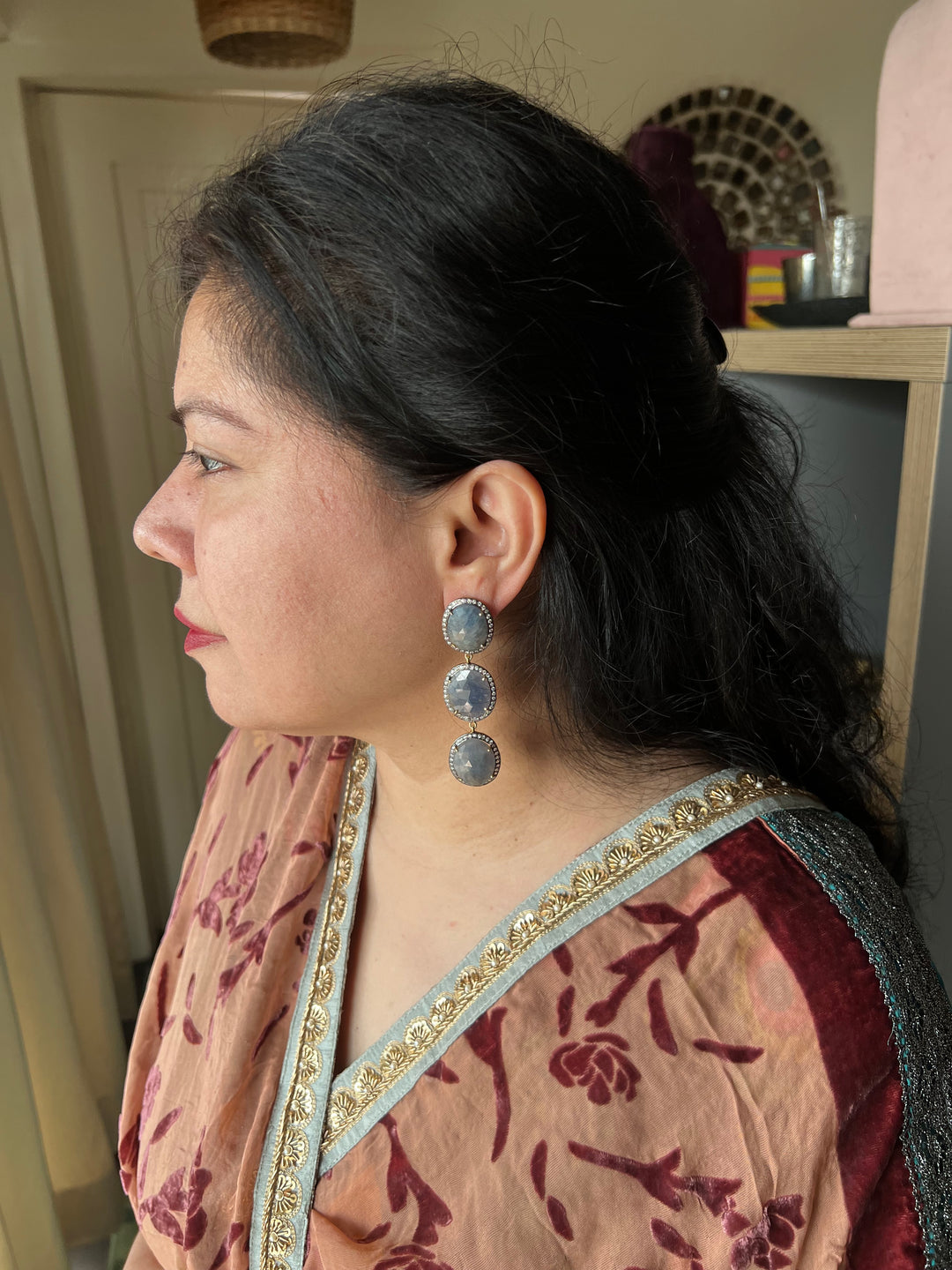 Elegant Pure Silver Sapphire Earrings/ Real Silver Jewlery/ Pure Silver Earrings/ Silver Lovers