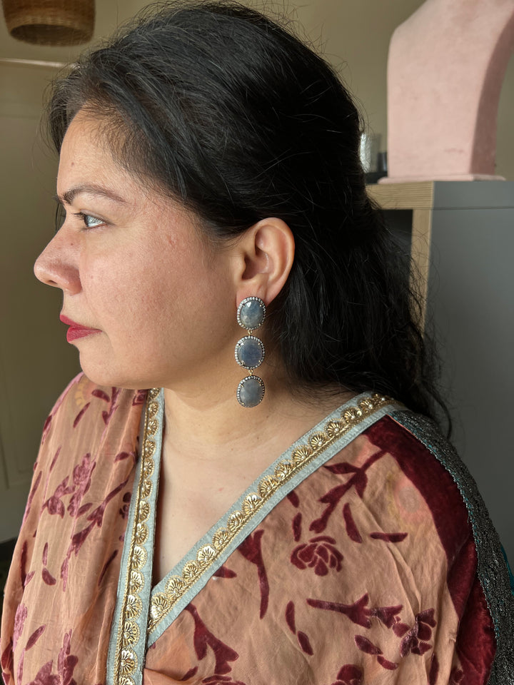 Elegant Pure Silver Sapphire Earrings/ Real Silver Jewlery/ Pure Silver Earrings/ Silver Lovers