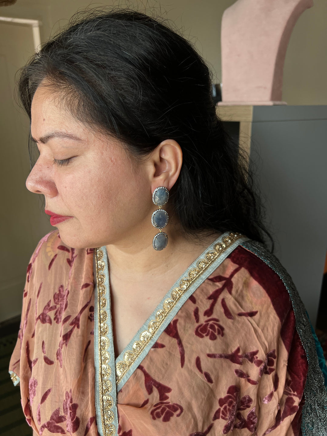 Elegant Pure Silver Sapphire Earrings/ Real Silver Jewlery/ Pure Silver Earrings/ Silver Lovers