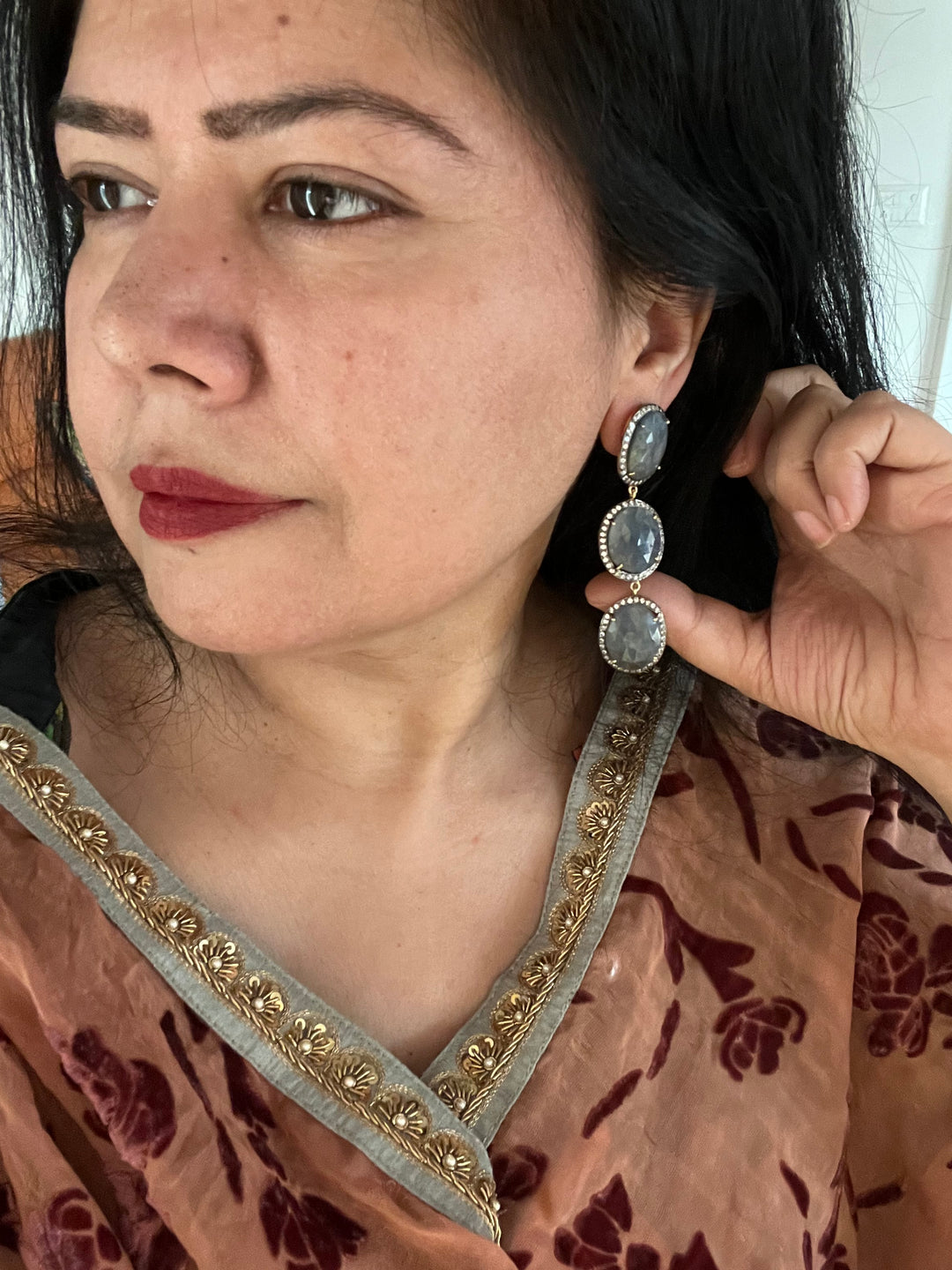 Elegant Pure Silver Sapphire Earrings/ Real Silver Jewlery/ Pure Silver Earrings/ Silver Lovers