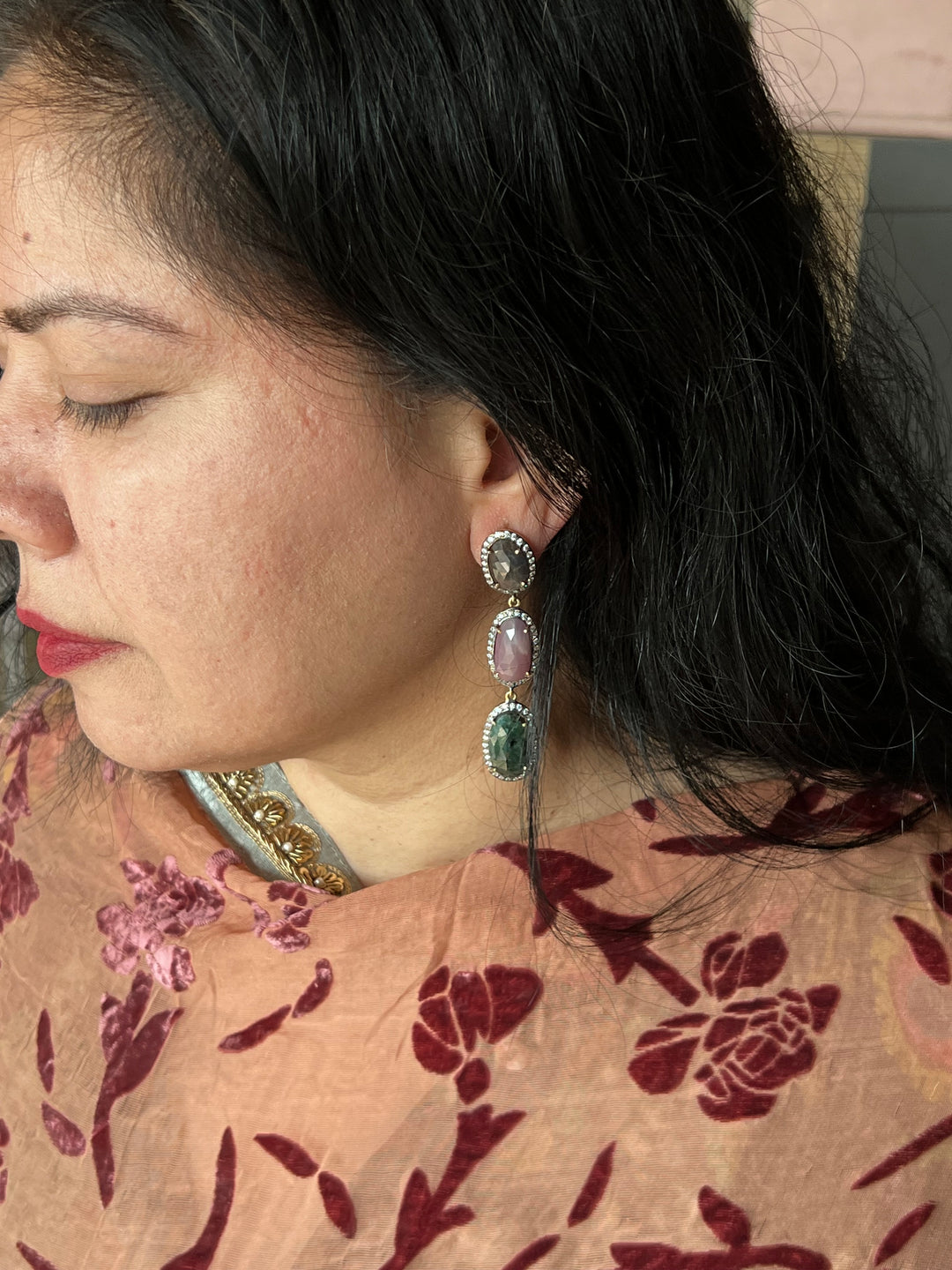 Elegant Pure Silver Multi Sapphire Earrings/ Real Silver Jewlery/ Pure Silver Earrings/ Silver Lovers