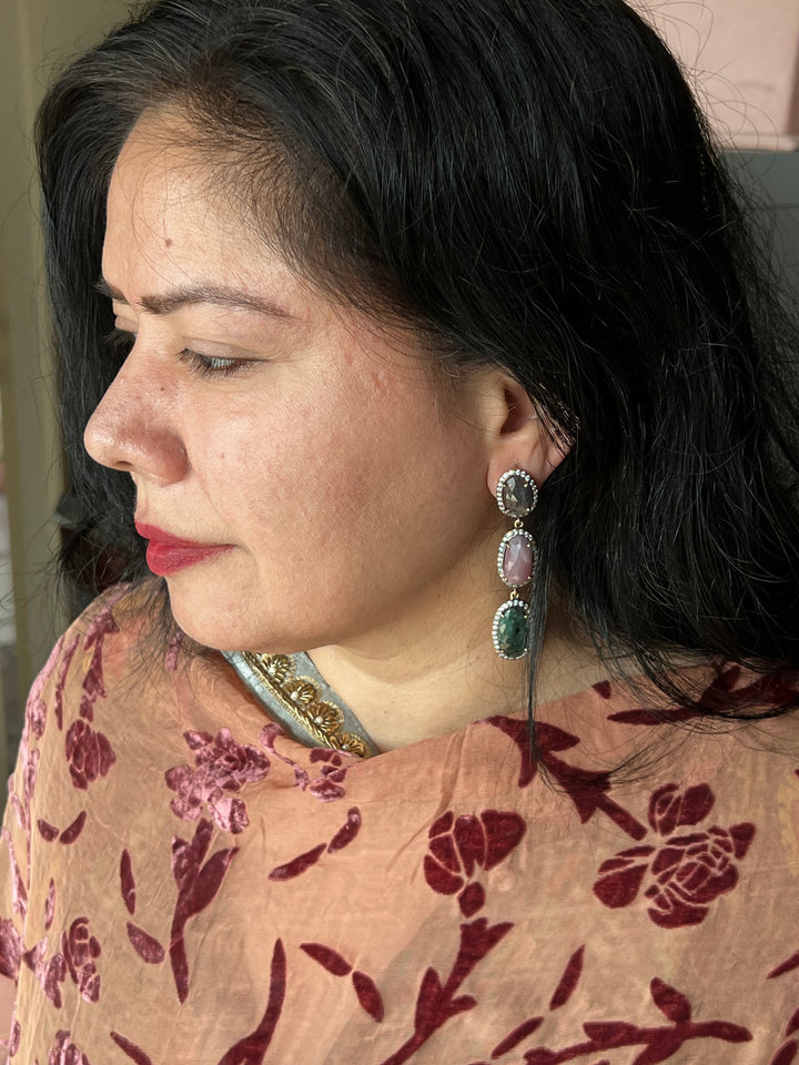 Elegant Pure Silver Multi Sapphire Earrings/ Real Silver Jewlery/ Pure Silver Earrings/ Silver Lovers