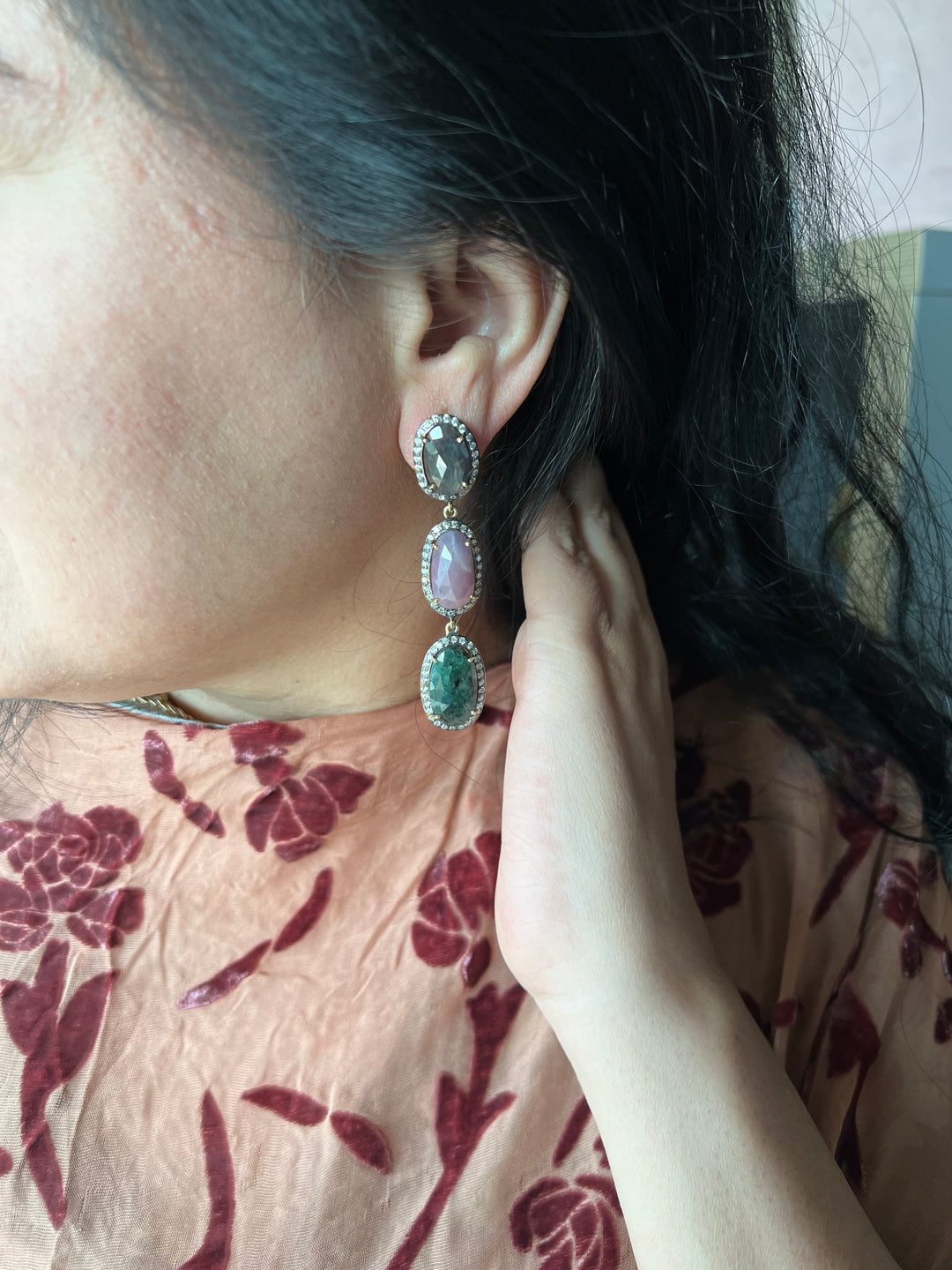 Elegant Pure Silver Multi Sapphire Earrings/ Real Silver Jewlery/ Pure Silver Earrings/ Silver Lovers