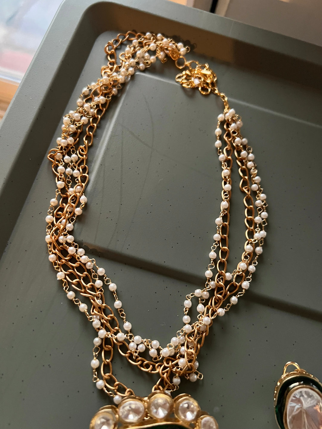 Statement CZ Polki Kundan Pendant Necklace with Earrings