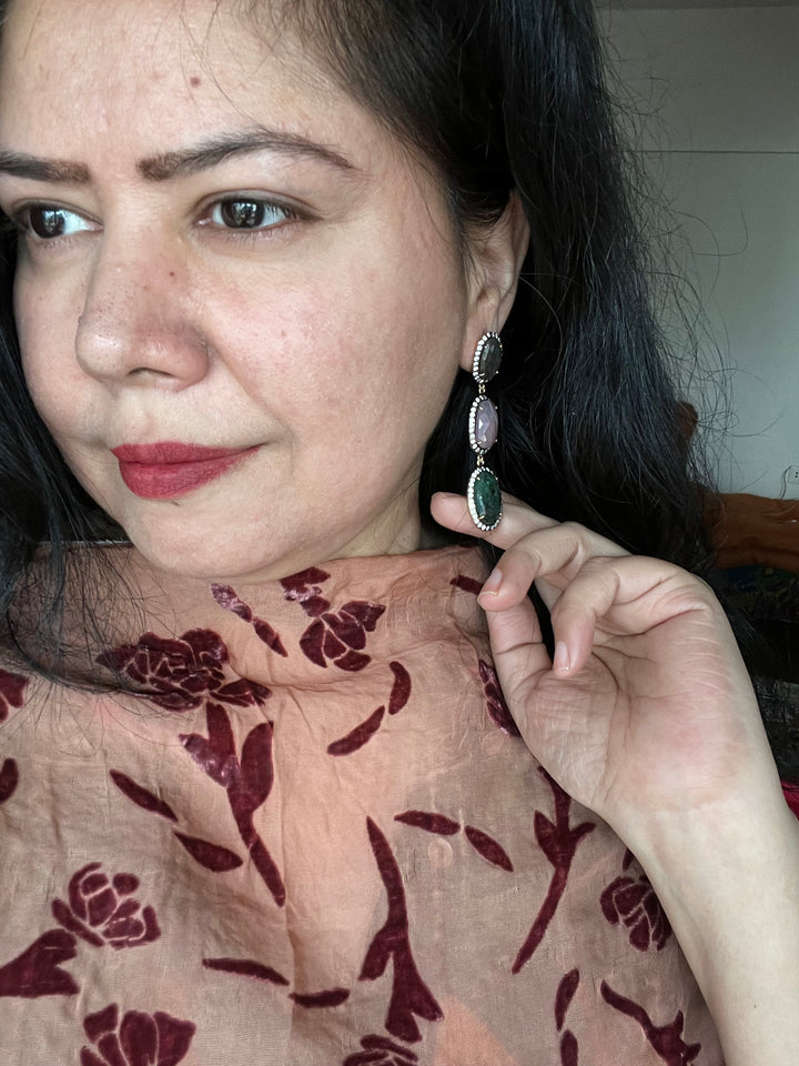 Elegant Pure Silver Multi Sapphire Earrings/ Real Silver Jewlery/ Pure Silver Earrings/ Silver Lovers