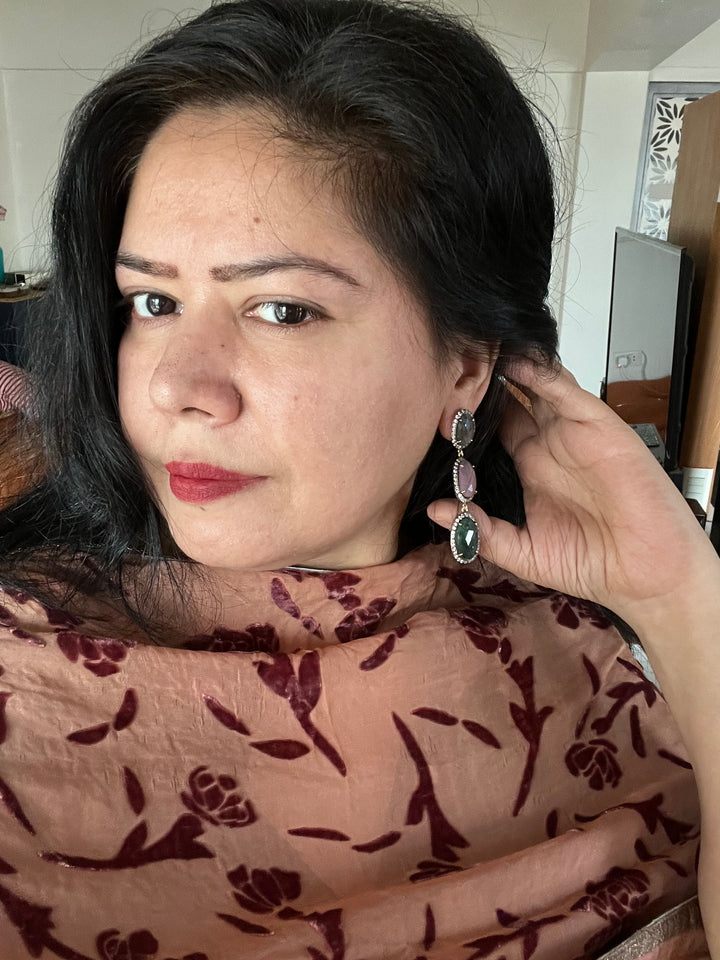 Elegant Pure Silver Multi Sapphire Earrings/ Real Silver Jewlery/ Pure Silver Earrings/ Silver Lovers