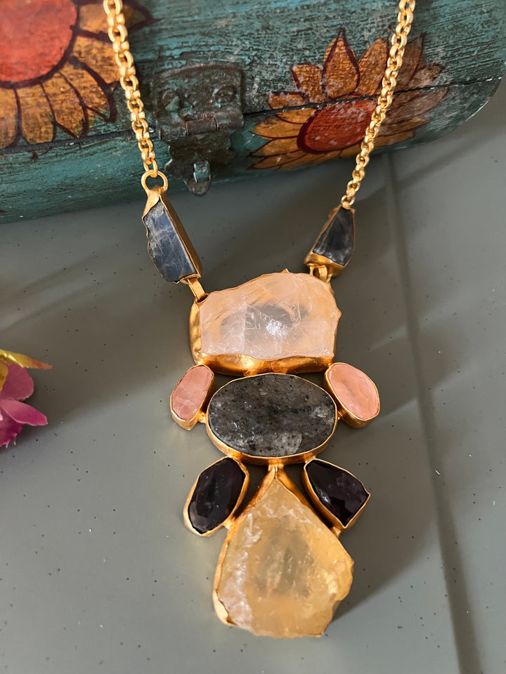 Statement Natural Stones Handmade Pendant Necklace - Elevate Your Elegance