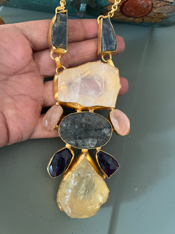 Statement Natural Stones Handmade Pendant Necklace - Elevate Your Elegance