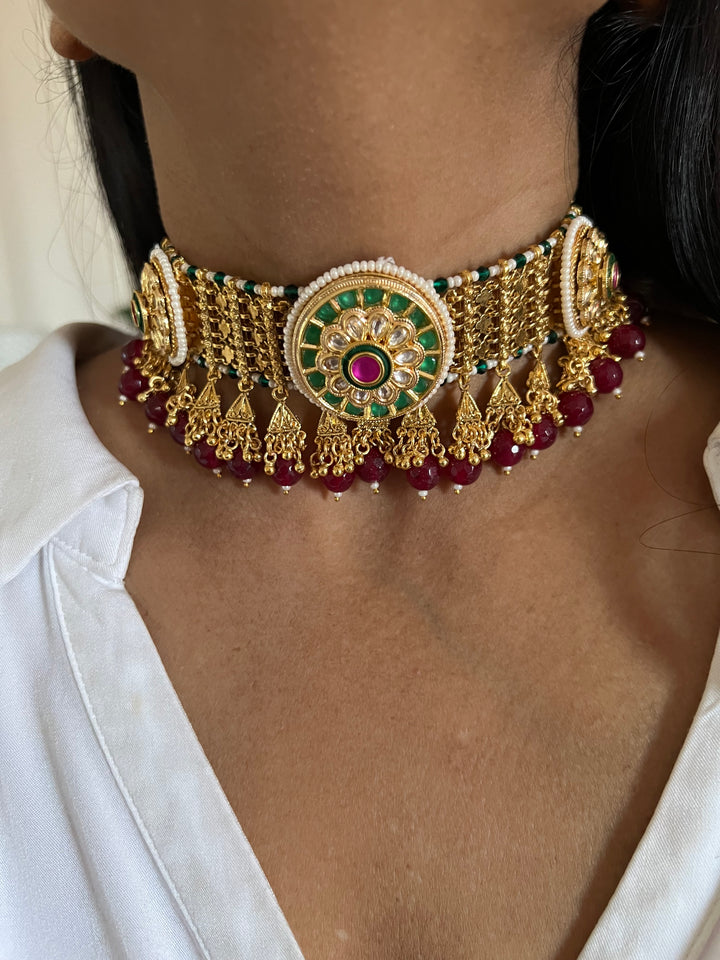 Elegant Gold Tone Choker with Jhumkas - Perfect for Wedding Parties!