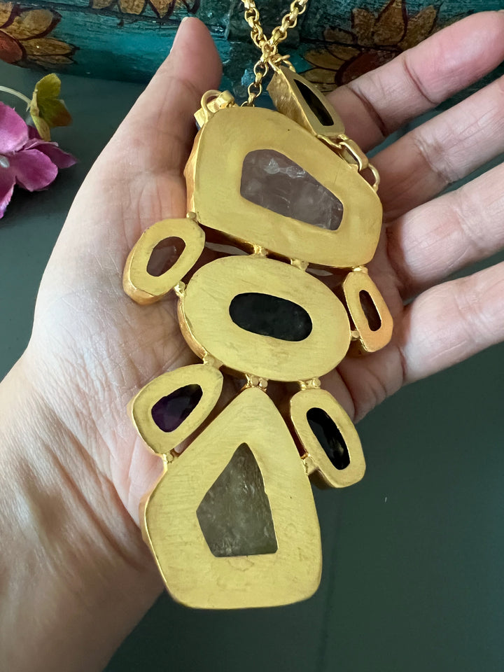 Statement Natural Stones Handmade Pendant Necklace - Elevate Your Elegance