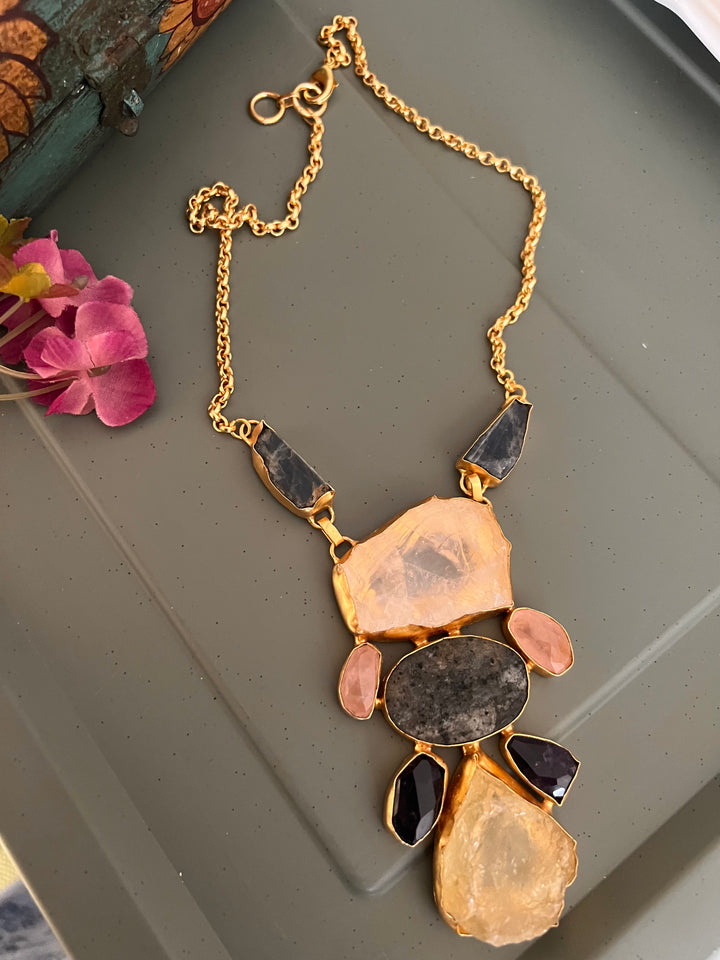 Statement Natural Stones Handmade Pendant Necklace - Elevate Your Elegance