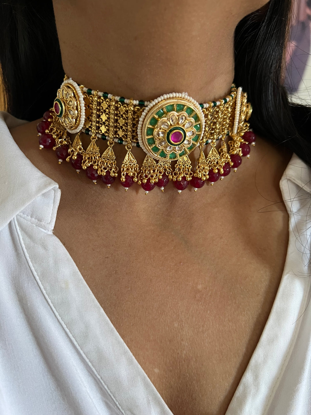 Elegant Gold Tone Choker with Jhumkas - Perfect for Wedding Parties!