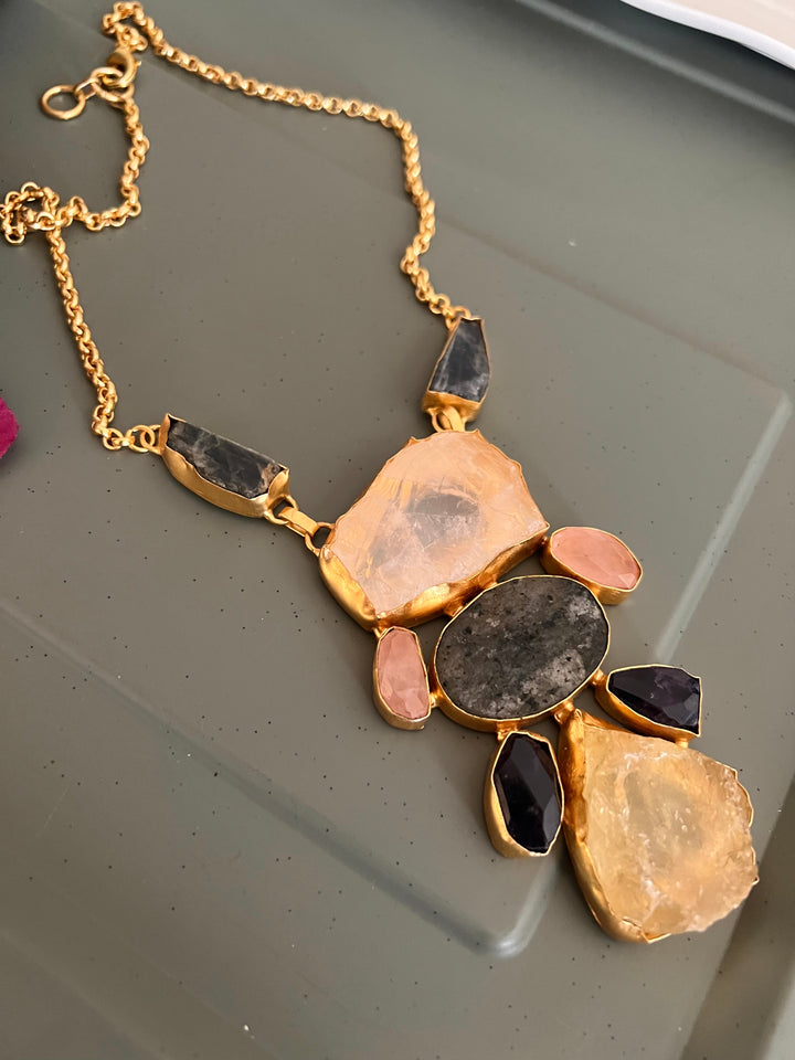 Statement Natural Stones Handmade Pendant Necklace - Elevate Your Elegance