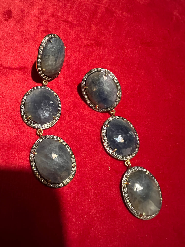 Elegant Pure Silver Sapphire Earrings/ Real Silver Jewlery/ Pure Silver Earrings/ Silver Lovers