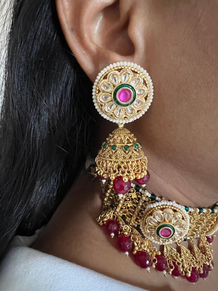 Elegant Gold Tone Choker with Jhumkas - Perfect for Wedding Parties!