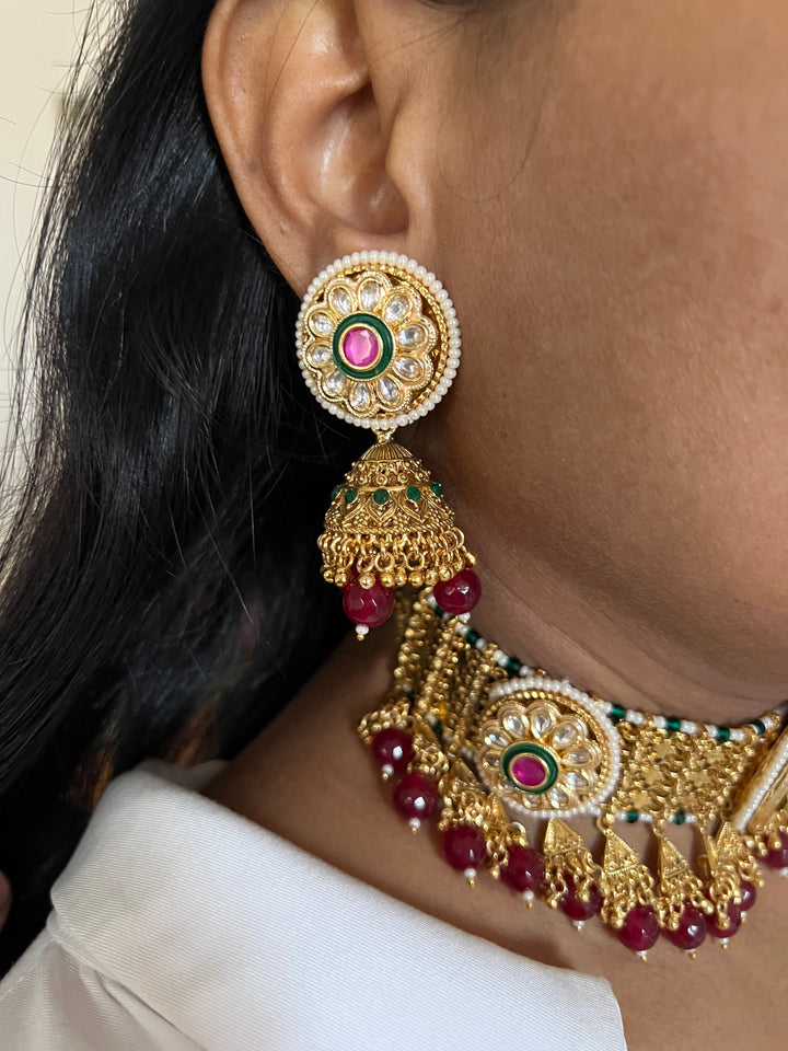 Elegant Gold Tone Choker with Jhumkas - Perfect for Wedding Parties!
