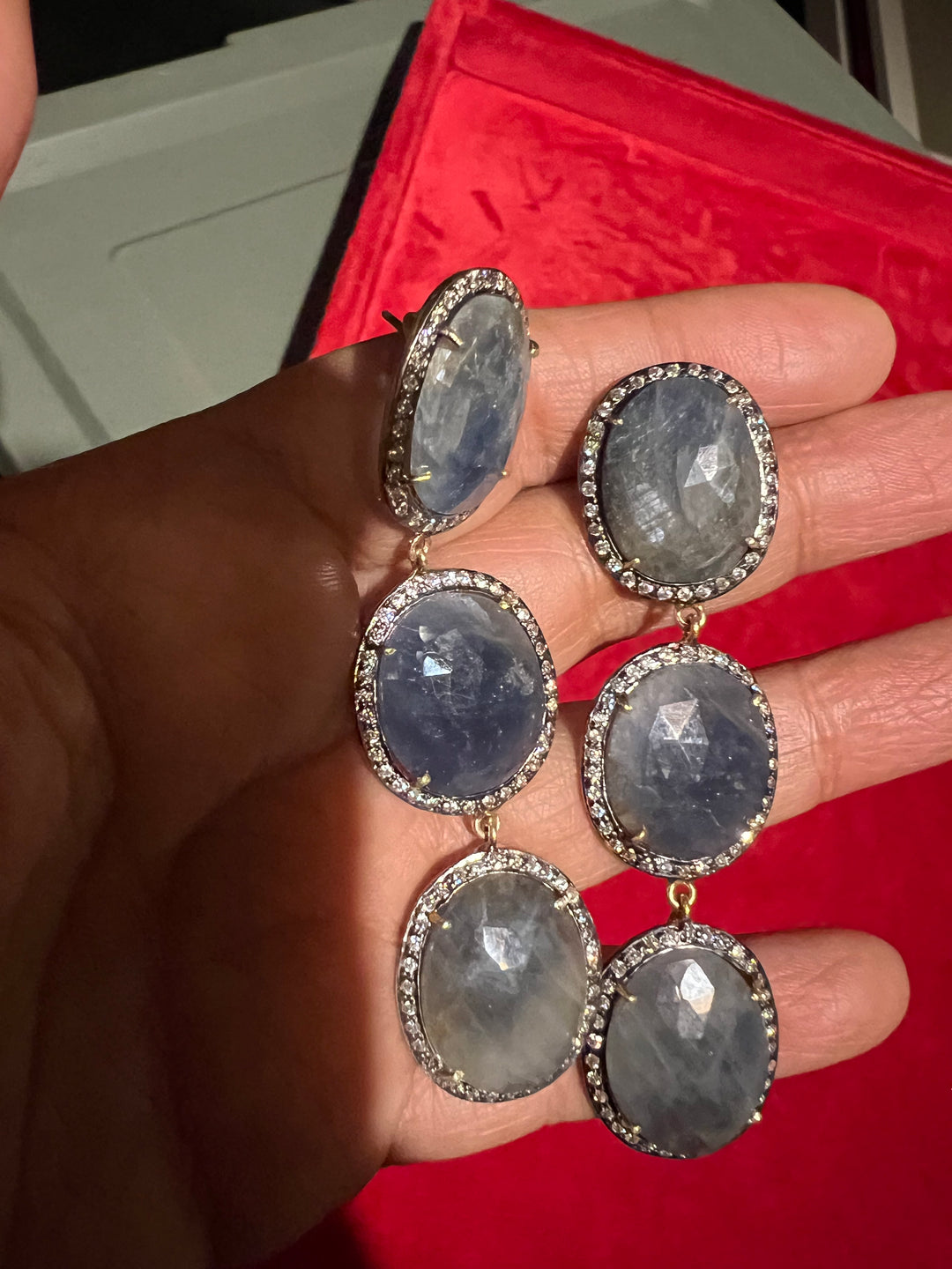 Elegant Pure Silver Sapphire Earrings/ Real Silver Jewlery/ Pure Silver Earrings/ Silver Lovers