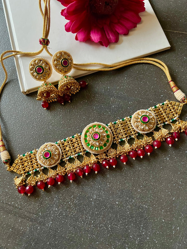 Elegant Gold Tone Choker with Jhumkas - Perfect for Wedding Parties!