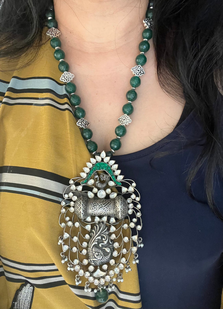 Exquisite Silver Handcrafted Fusion Pendant Necklace - Elevate Your Elegance