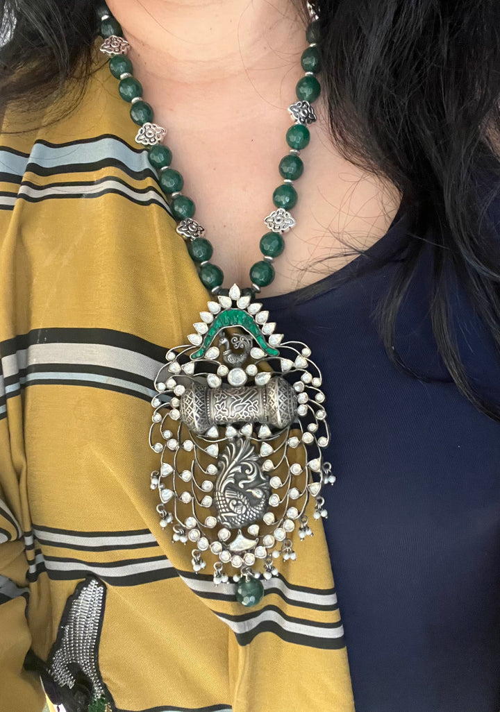 Exquisite Silver Handcrafted Fusion Pendant Necklace - Elevate Your Elegance