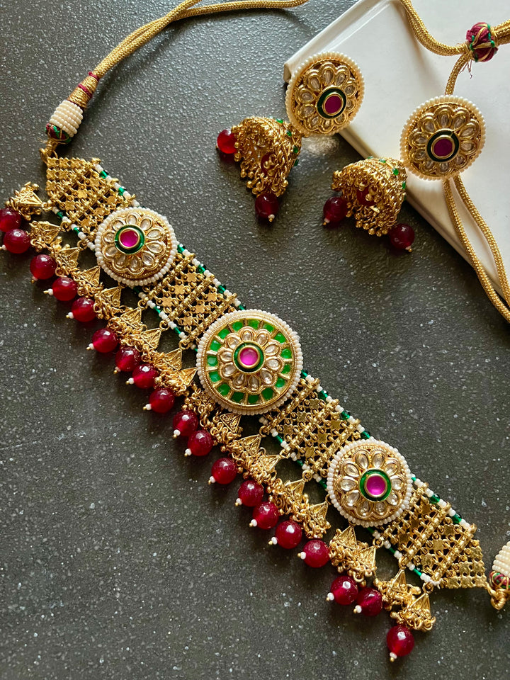Elegant Gold Tone Choker with Jhumkas - Perfect for Wedding Parties!