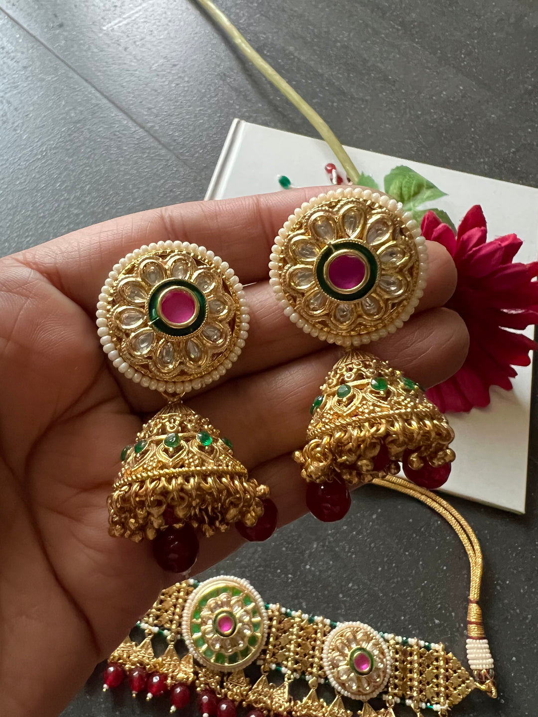 Elegant Gold Tone Choker with Jhumkas - Perfect for Wedding Parties!