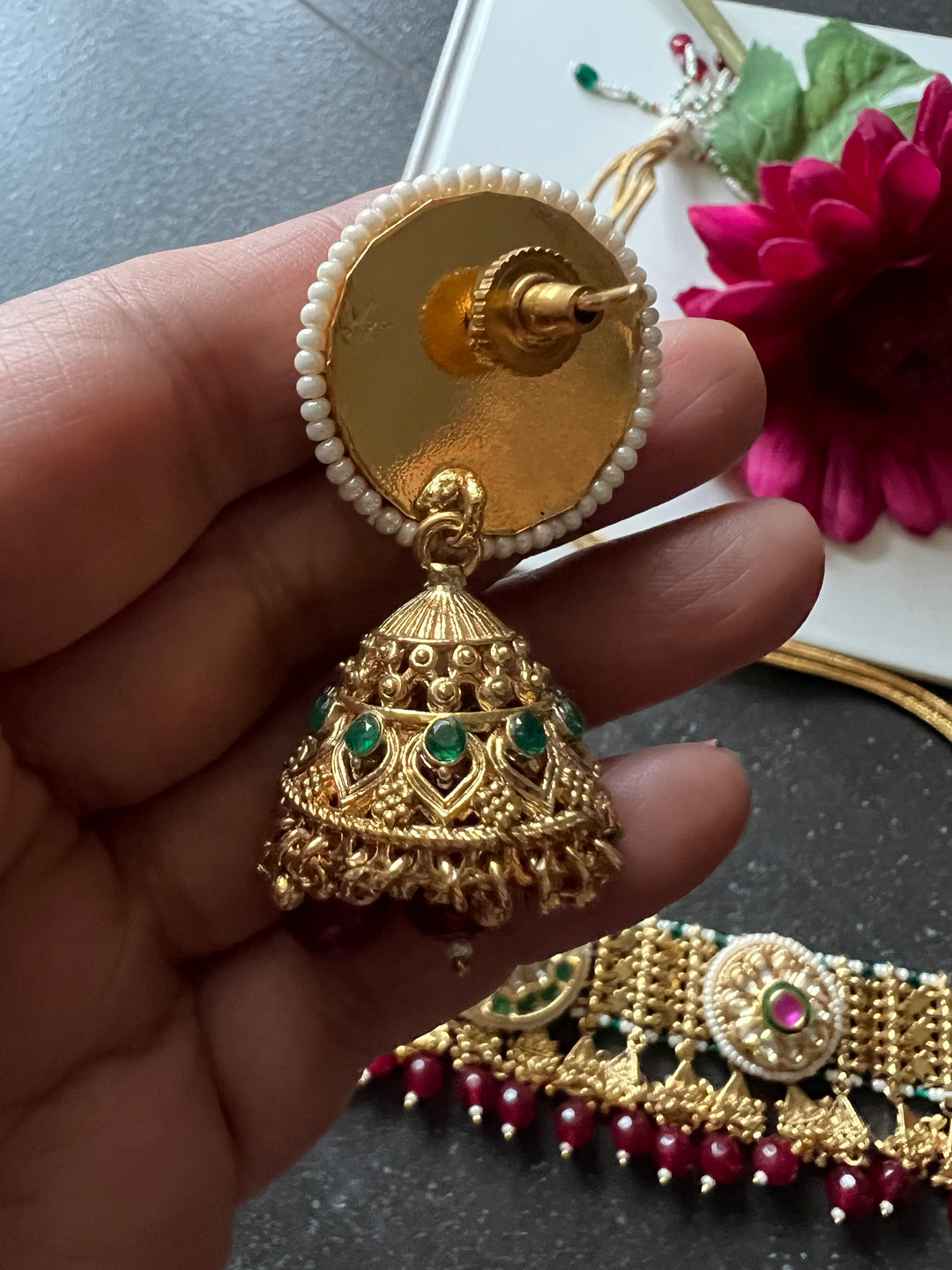 Elegant Gold Tone Choker with Jhumkas - Perfect for Wedding Parties!