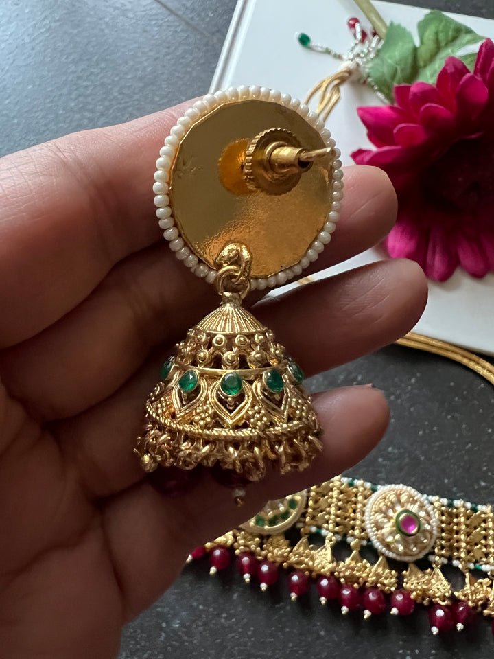 Elegant Gold Tone Choker with Jhumkas - Perfect for Wedding Parties!
