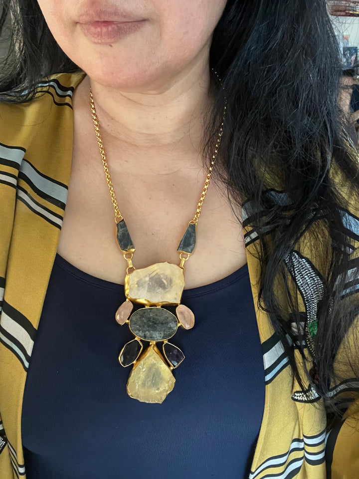 Statement Natural Stones Handmade Pendant Necklace - Elevate Your Elegance