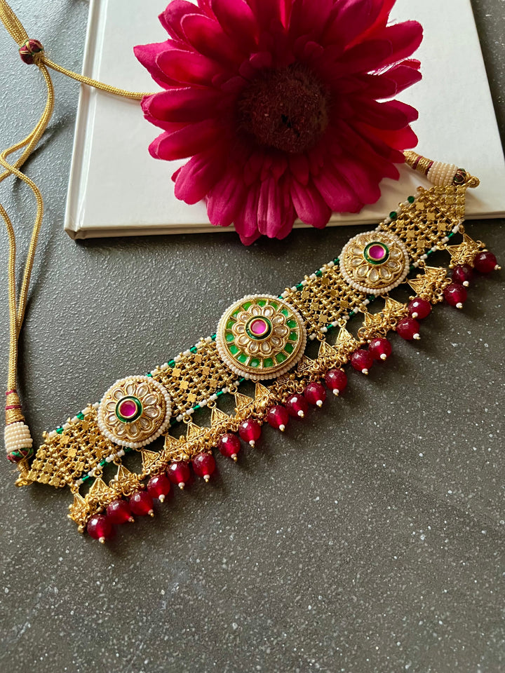 Elegant Gold Tone Choker with Jhumkas - Perfect for Wedding Parties!