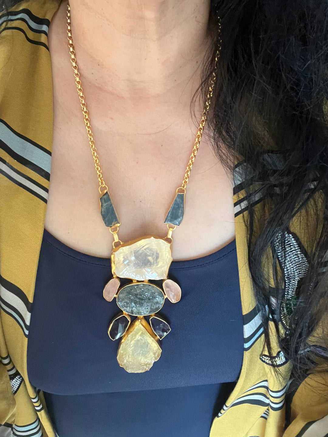 Statement Natural Stones Handmade Pendant Necklace - Elevate Your Elegance