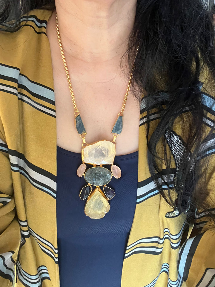 Statement Natural Stones Handmade Pendant Necklace - Elevate Your Elegance