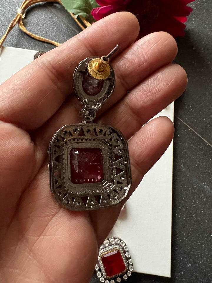 Victorian Red & Pink Necklace with Earrings - Regal Elegance for Wedding Parties!