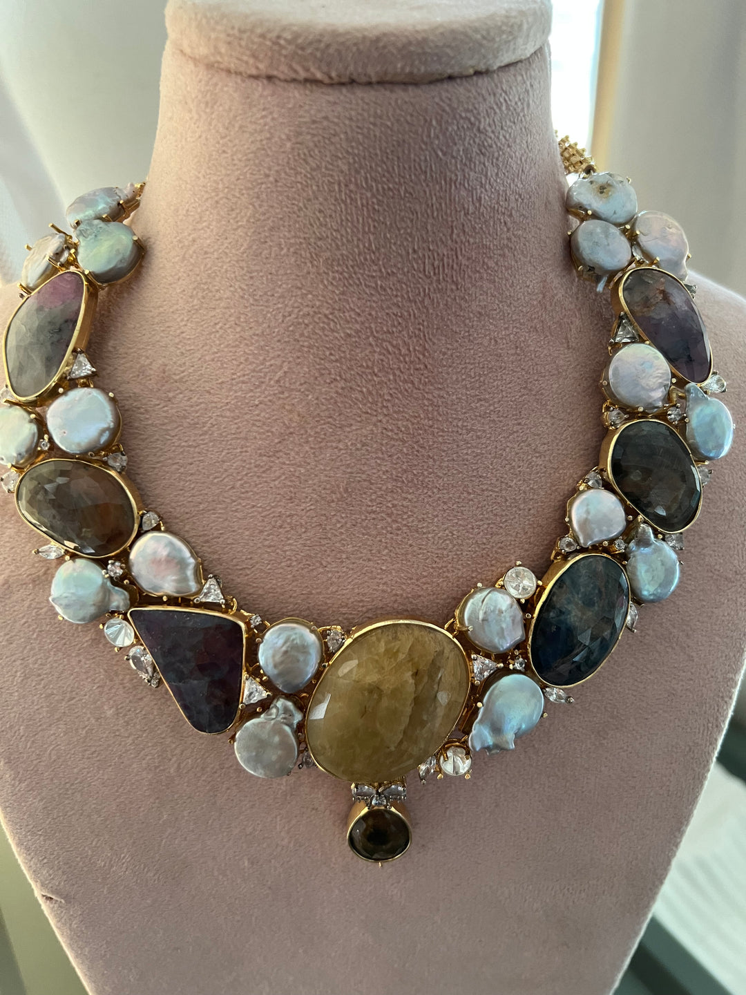 Multi Sapphire and Baroque Pearls Necklace Set - Unmatched Quality and Style