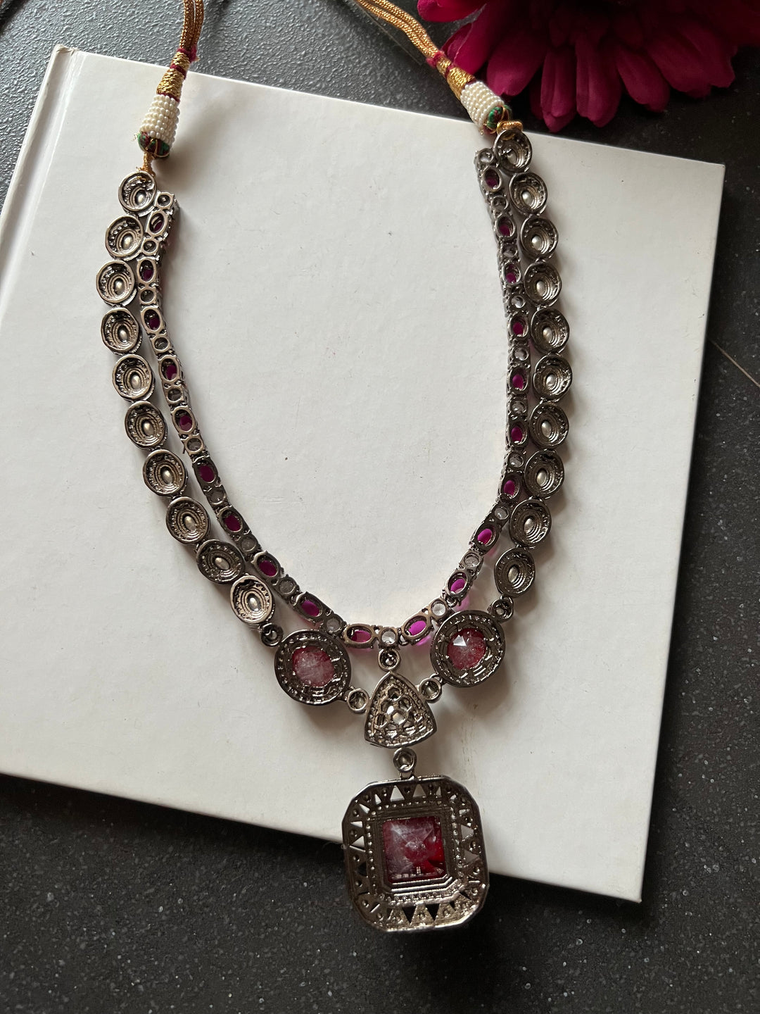 Victorian Red & Pink Necklace with Earrings - Regal Elegance for Wedding Parties!