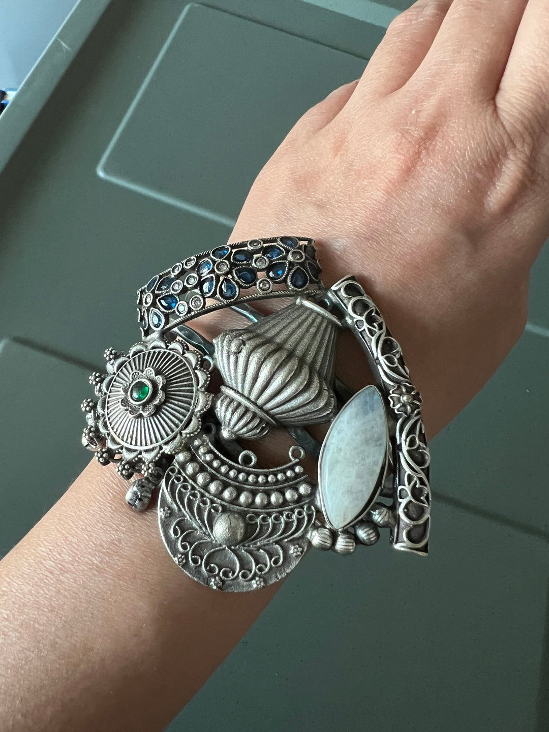 Elegant Fusion Handcuff - Premium Brass & Stone Craftsmanship