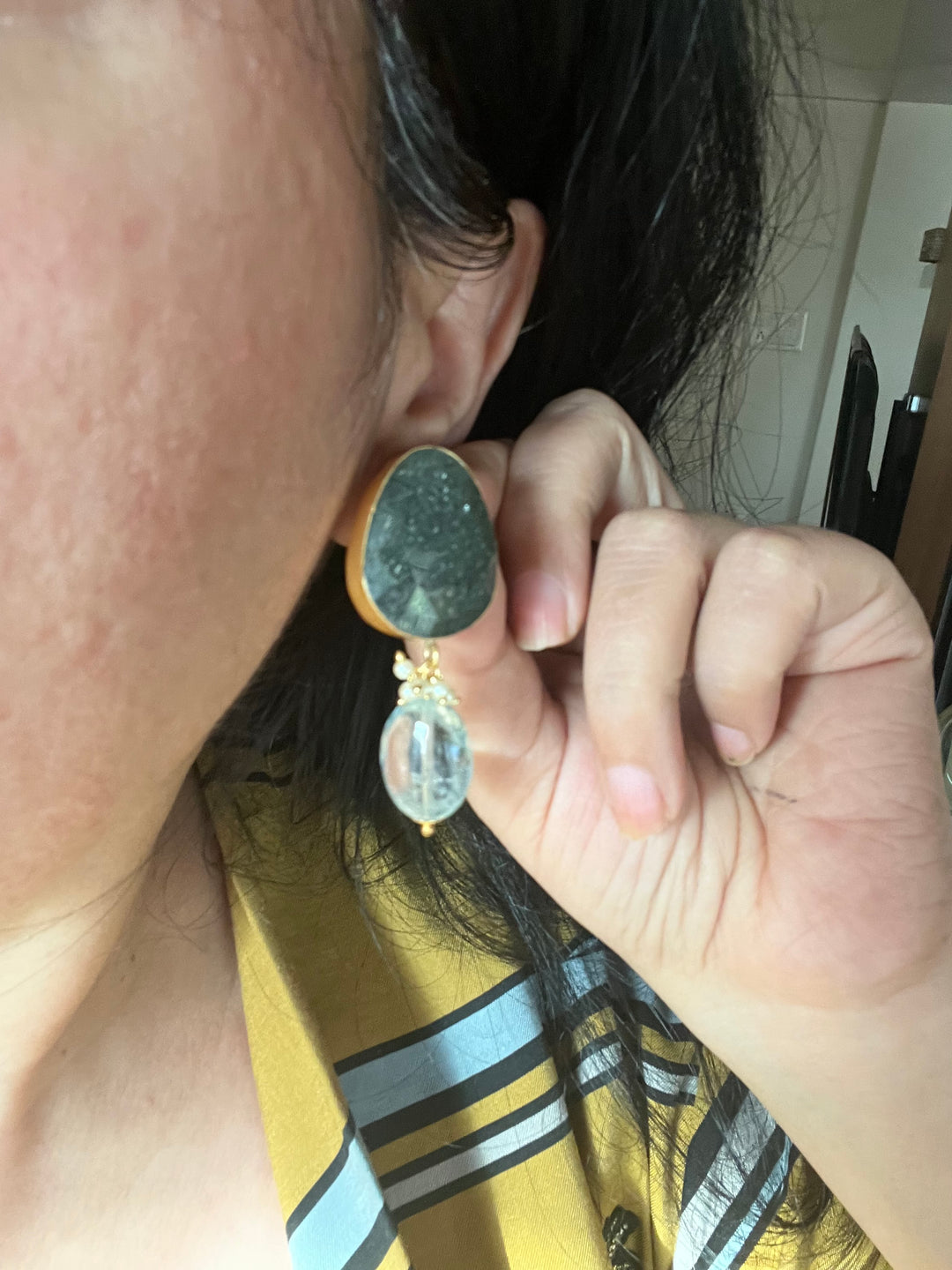 Fluorite Drop Natural Sapphire Studs - Premium Quality, Exquisite Craftsmanship