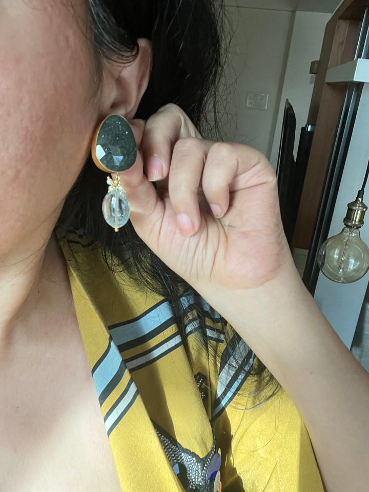 Fluorite Drop Natural Sapphire Studs - Premium Quality, Exquisite Craftsmanship