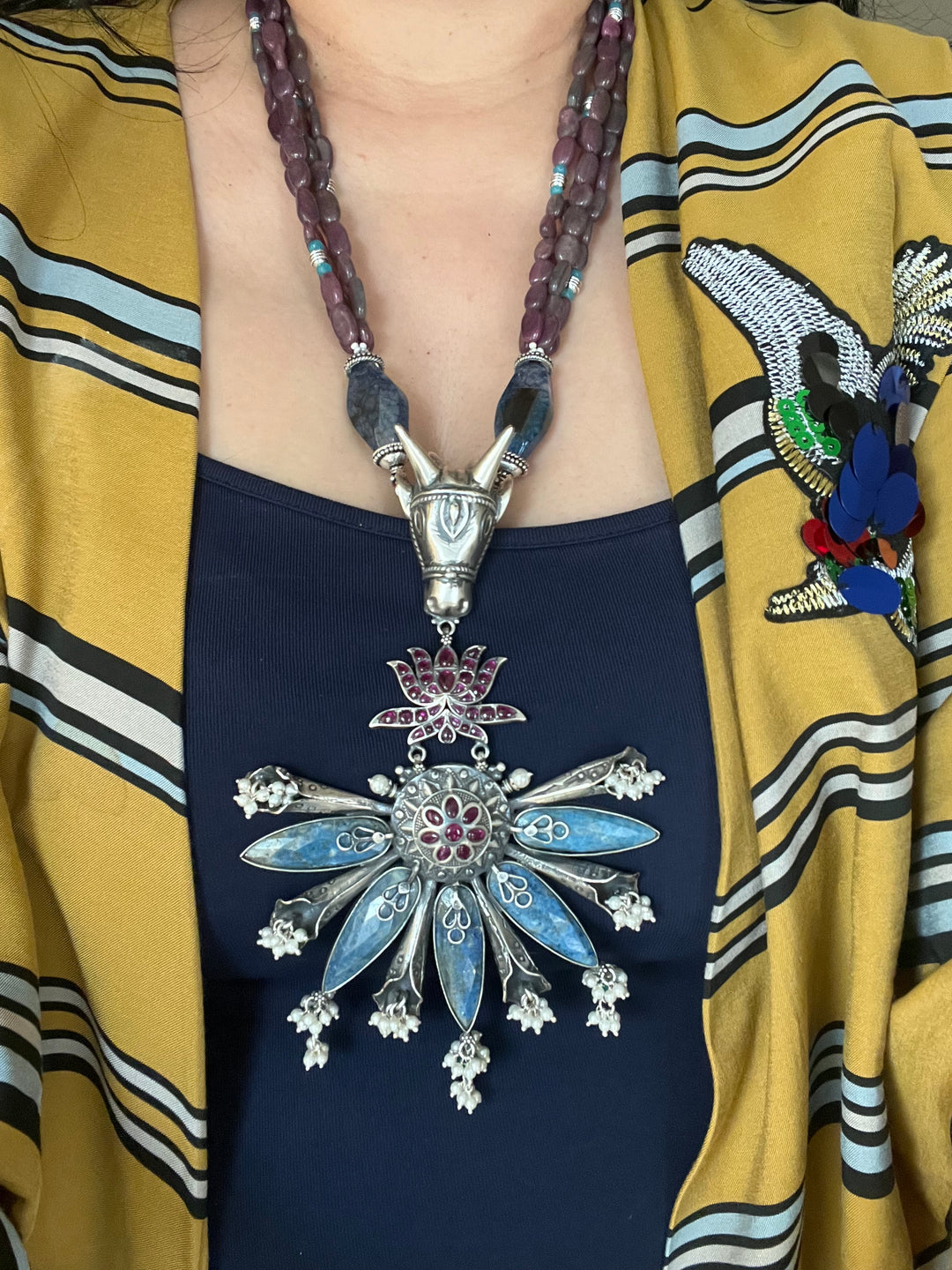 Exquisite Silver Handcrafted Fusion Pendant Necklace - Elevate Your Elegance