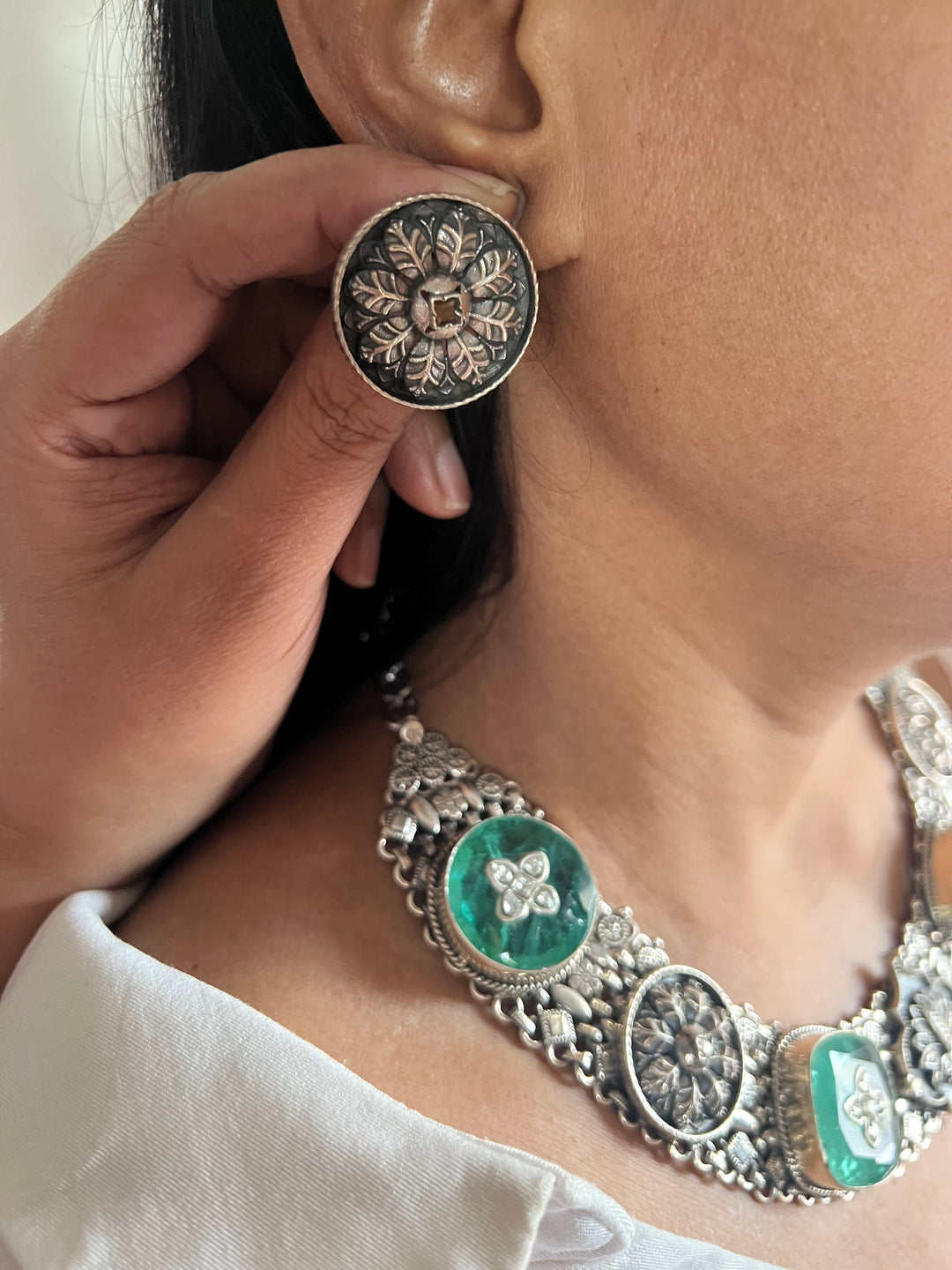 Doublet Stone 925 Silver necklace set