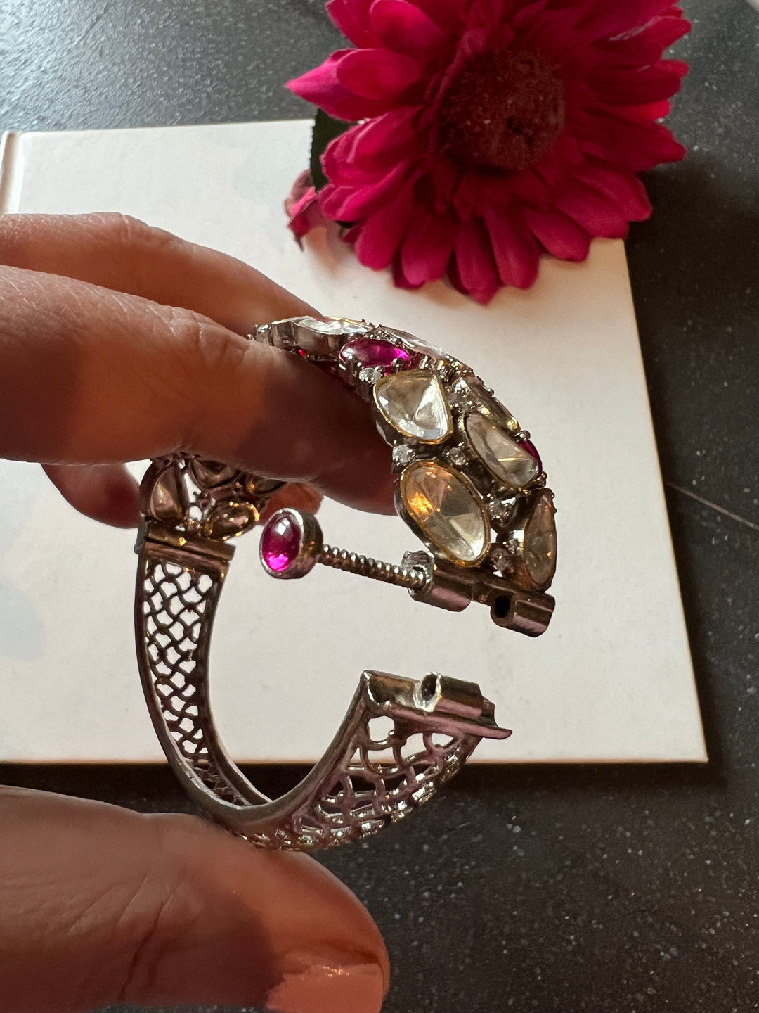 Polki Stone Bracelet - 925 Silver Gold Plated