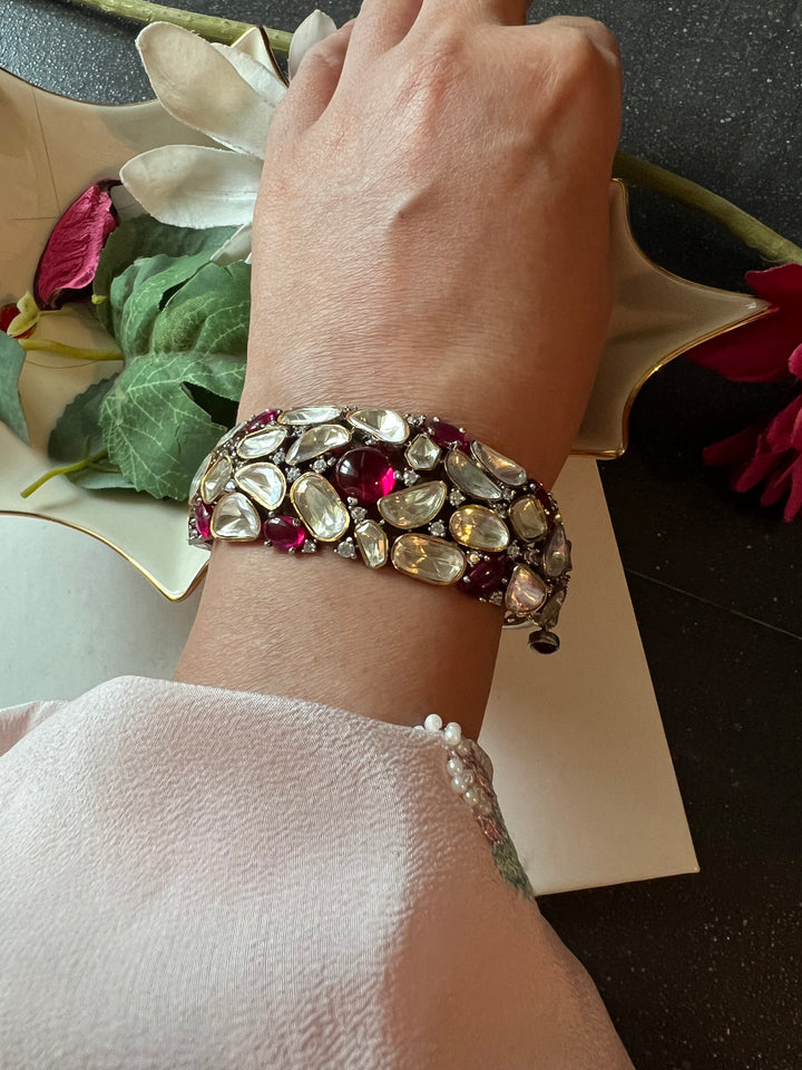 Polki Stone Bracelet - 925 Silver Gold Plated